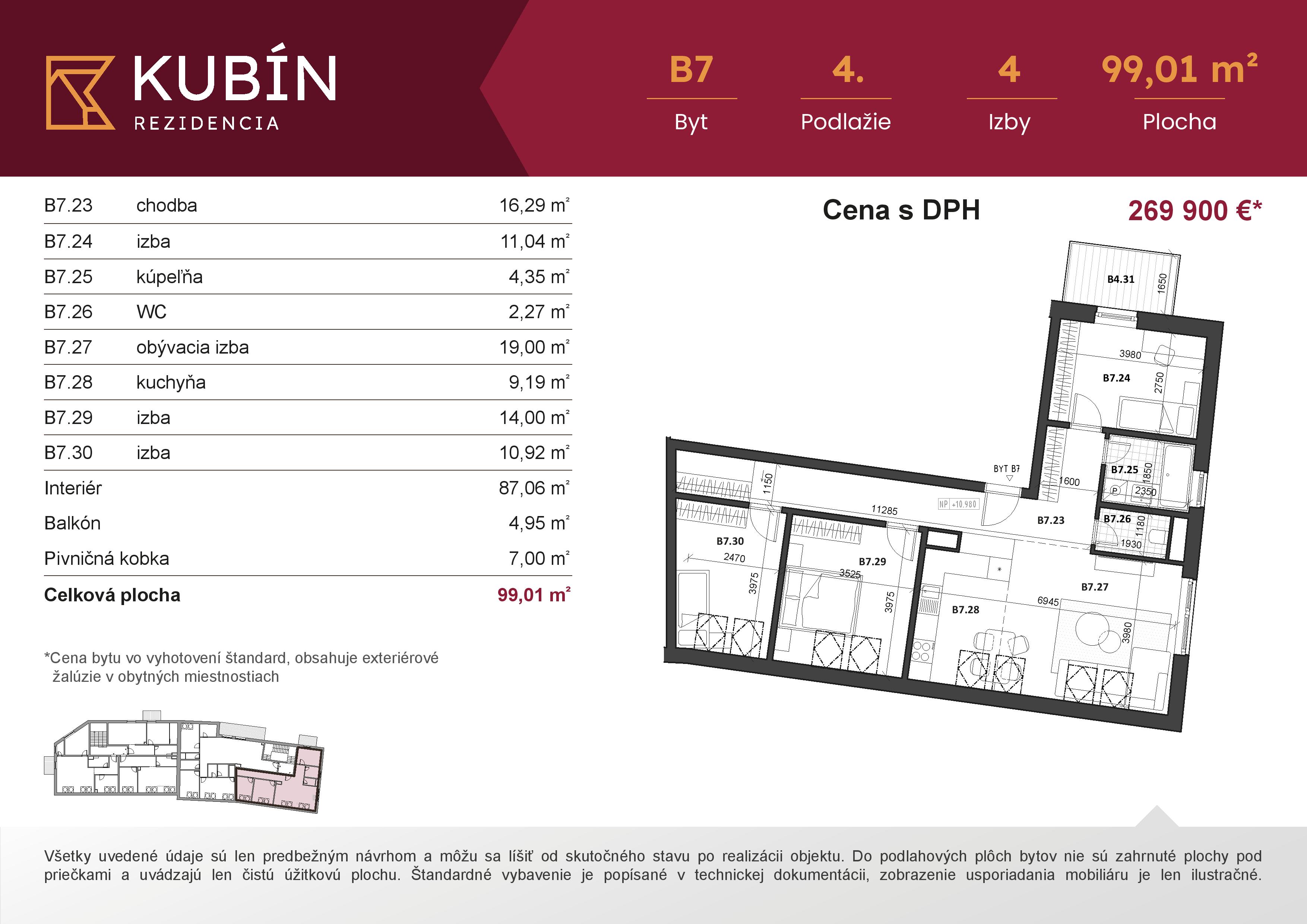 Rezidencia Kubín - B7 - Pôdorys