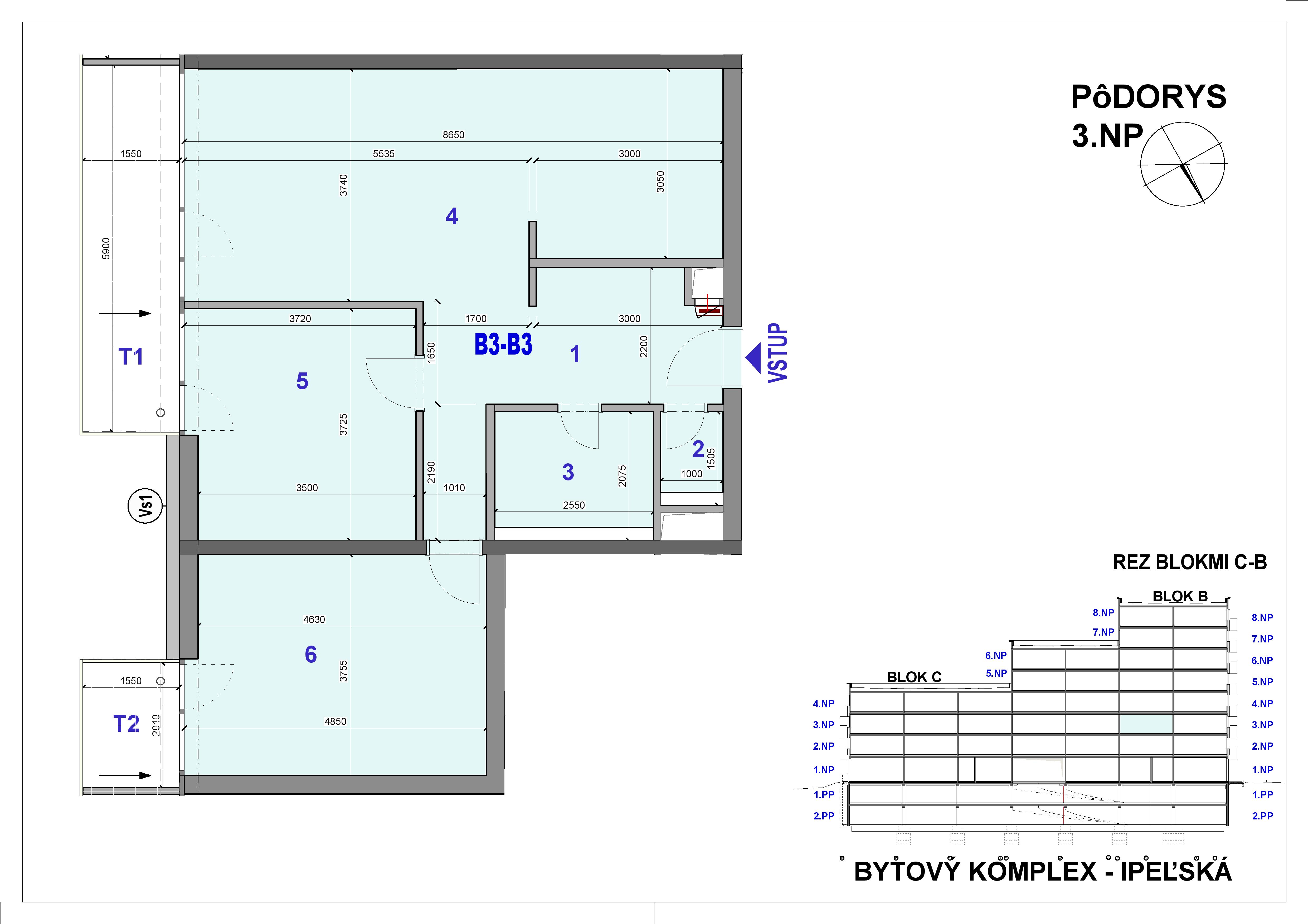 Ipeľská - B3-B3 - Pôdorys
