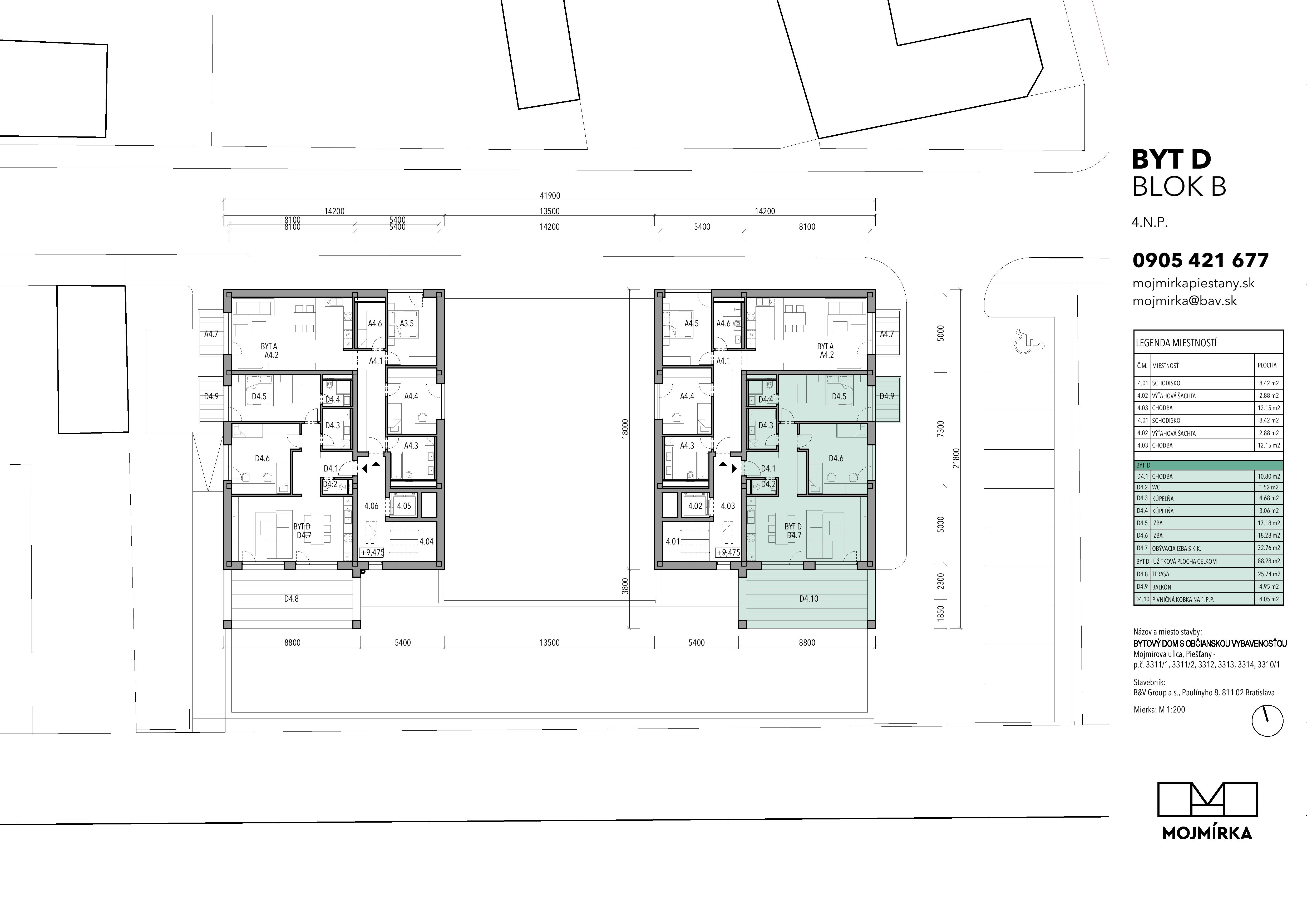 Mojmírka - Byt D (Blok B, 4.NP) - Pôdorys